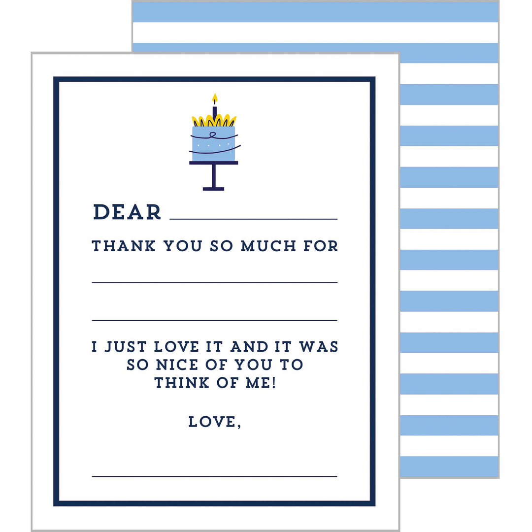 Blue Birthday Cake Fill in the Blank Notecards