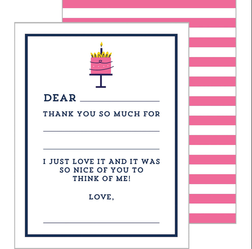 Pink Birthday Cake Fill in the Blank Notecards