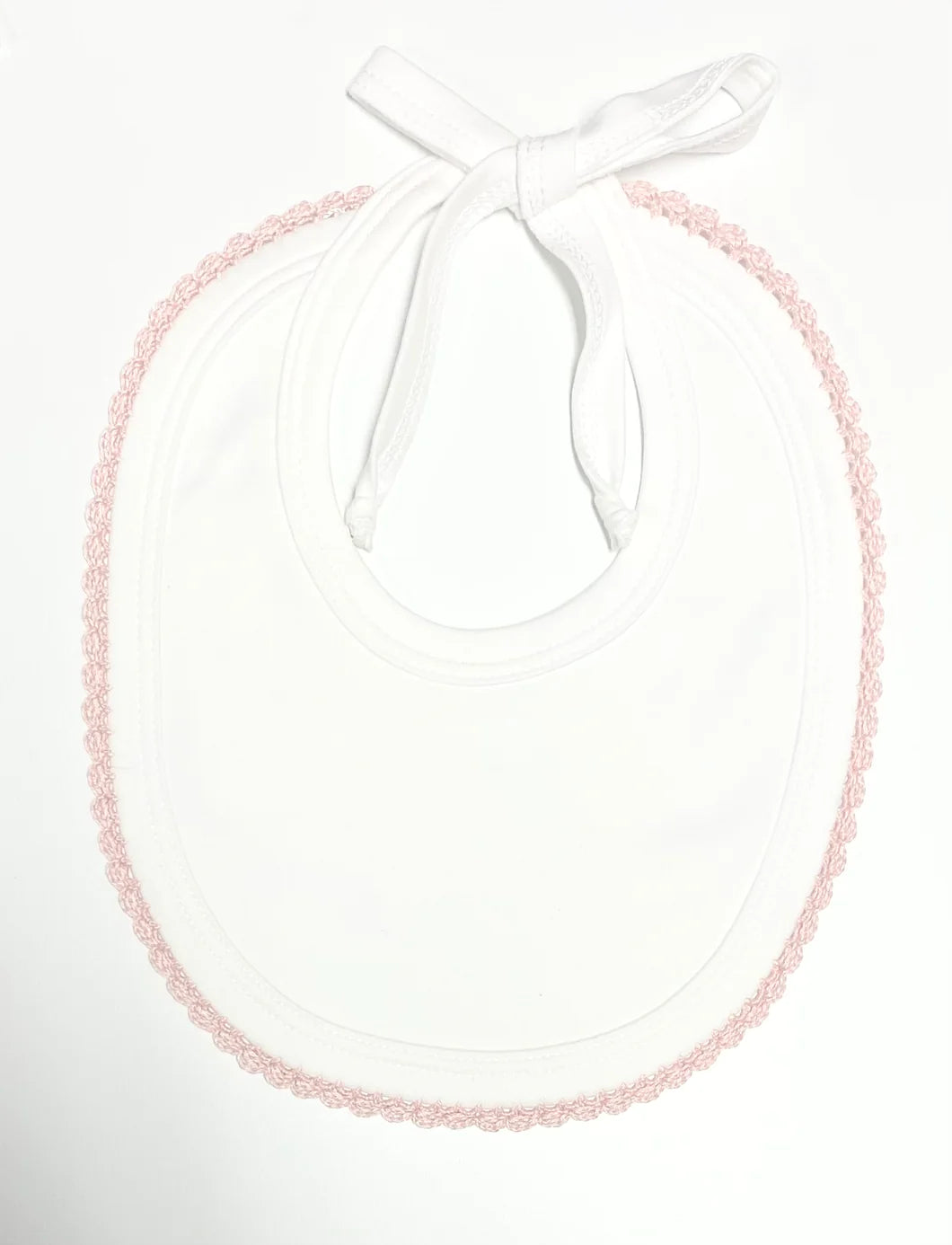 White Bib with Crochet Trim- Light Pink
