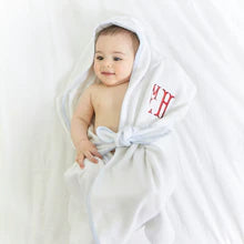 Bliss Hooded Terry Bath Sac- White with Blue Stripe