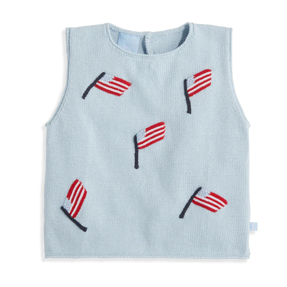 Sleeveless Applique Pullover, Blue Flags