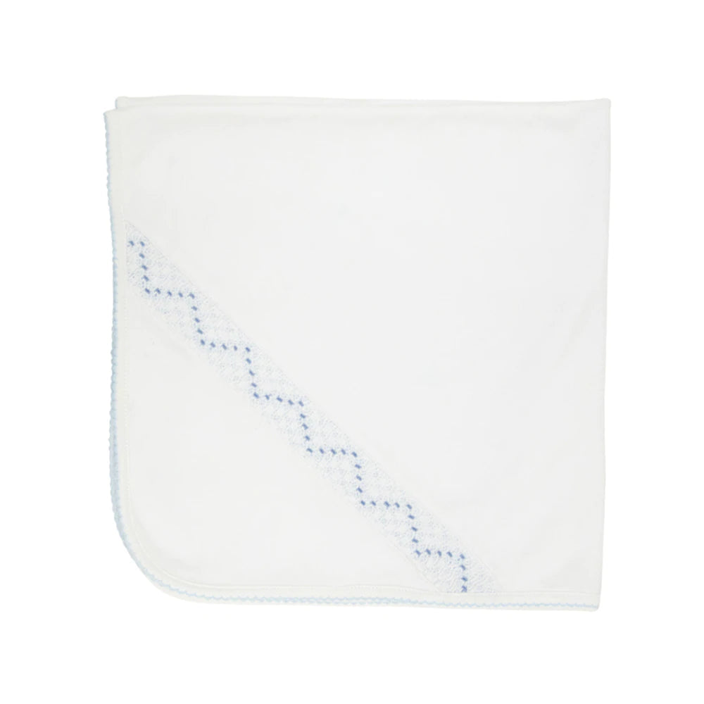 Sweetly Smocked Blessing Blanket - Worth Avenue White With Buckhead Blue